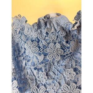 powder blue overlay raised floral crochet dress scalloped hem SMALL (255)
